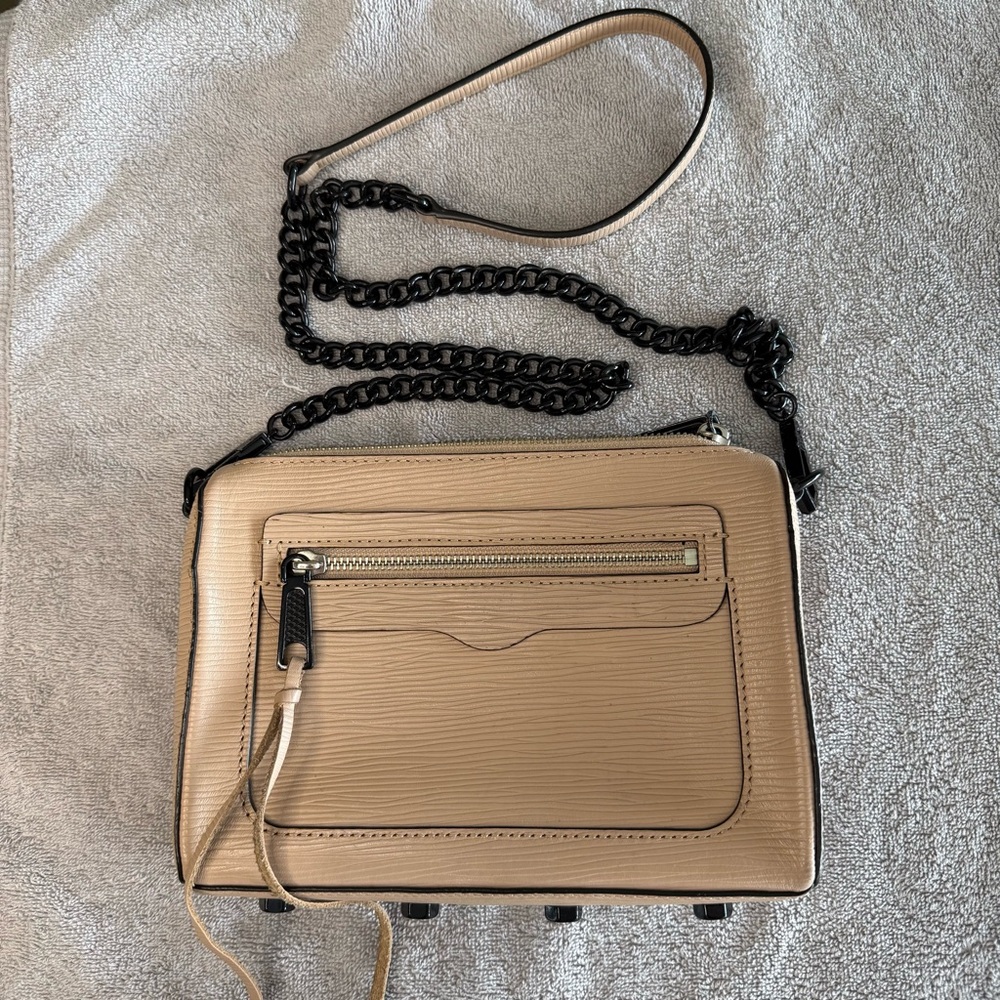 Rebecca Minkoff Avery Leather Crossbody Bag-Latte w/Black Hardware-Chain Strap